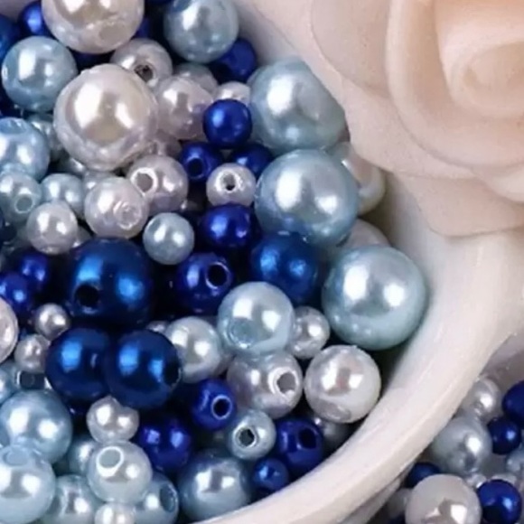 Hand Crafted Other - Royal Blue Sky Blue White Decorative Pearls Faux Craft Beads 150 pieces New